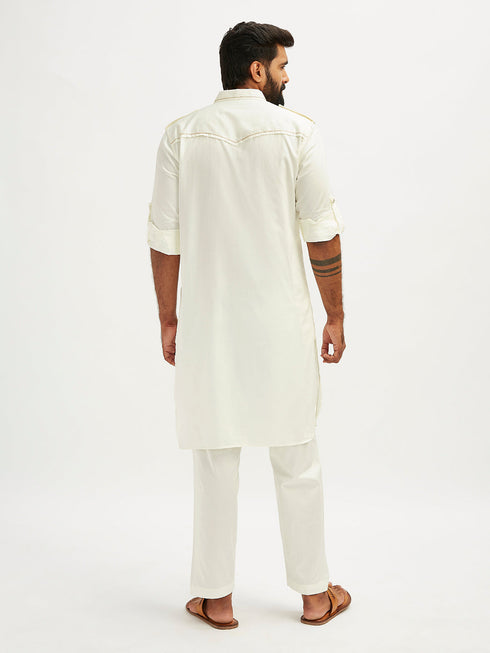 Men's White Fine Satin Pathani Kurta Set